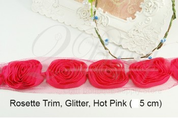 Hot pink Rosette Trim - Subtle Glitter - 5 cm - Pack of 6